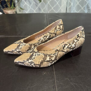 New Anthropologie Seraphina Snakeskin Leather Block Heels Sz:7 Pointed Toe